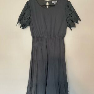 Polagram Gray Dress with Lace Sleeves